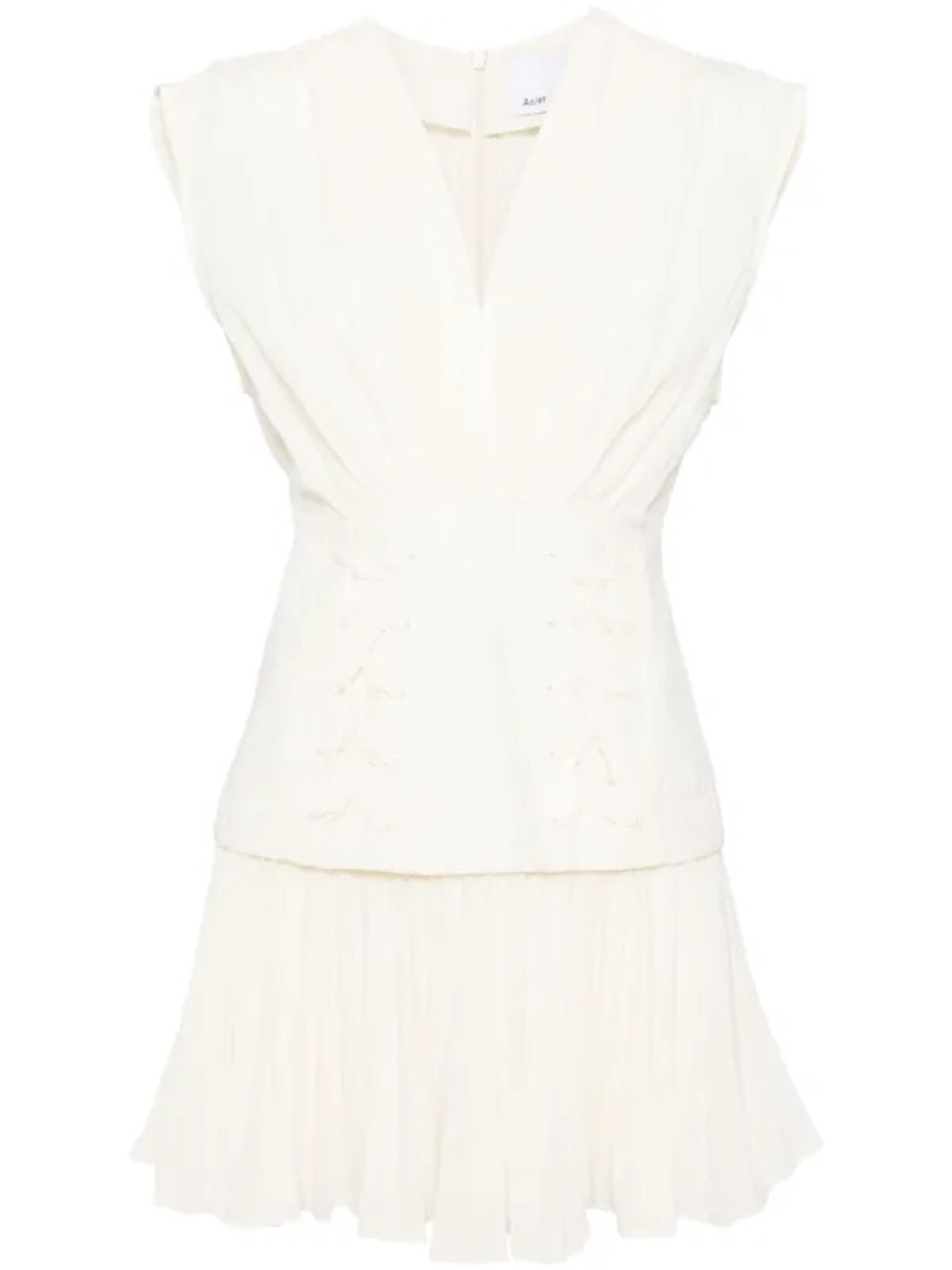 Acler Ivory Seabrook V-Neck Pleated Mini Dress Size US6 AUS 10